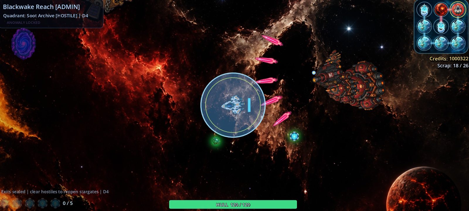 Combat in a red nebula against a hive cruiser