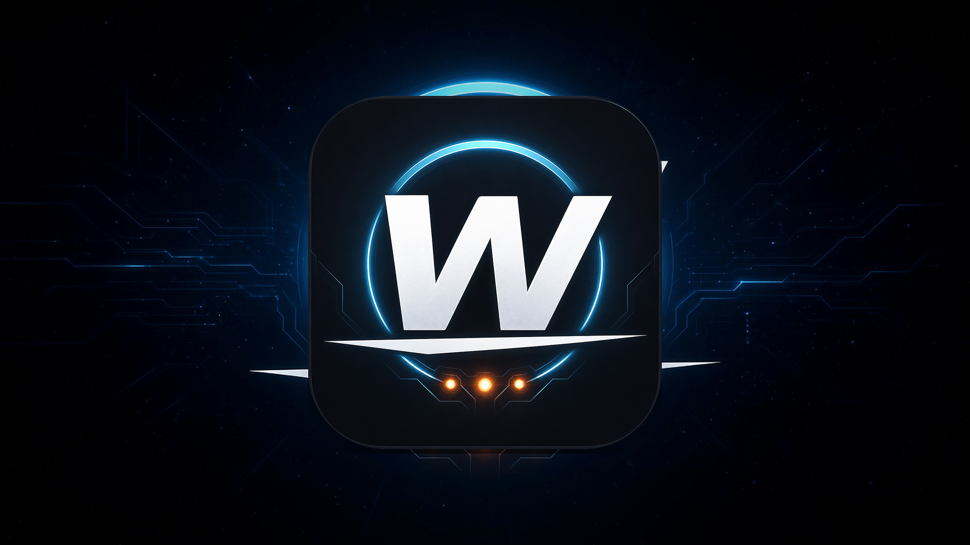 Wayfarion wallpaper, a silver W in a cyan ring